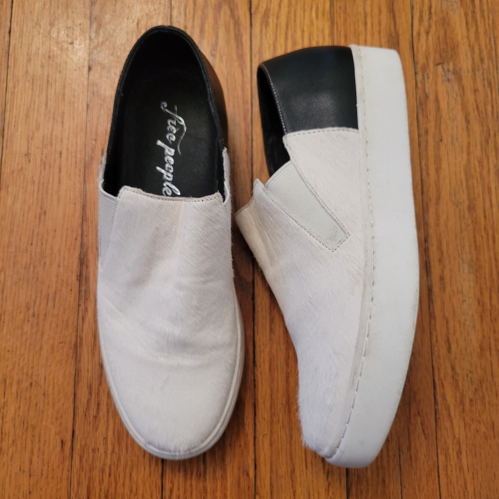 Free‎ People White Calf Hair Leather Platform Slip On Sneakers Shoes 36 VARSITY